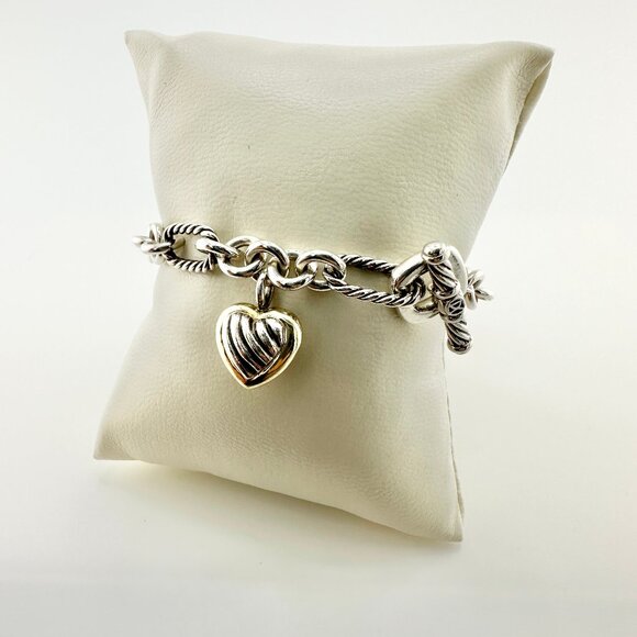 David Yurman Figaro Heart Charm Bracelet w/ 18K Yellow Gold - 7.25" - Picture 3 of 16